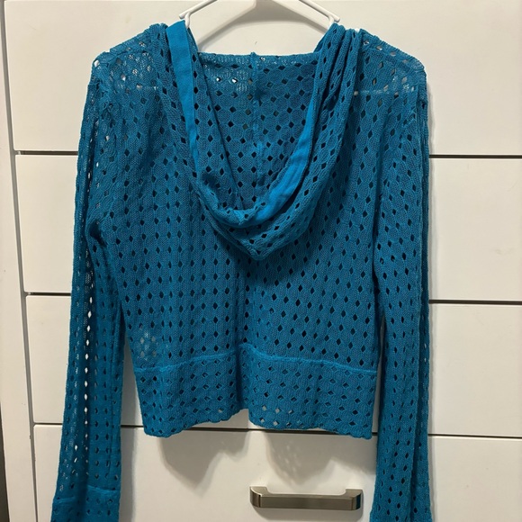 Sunset Rd Knit Blue Hooded Sweater - Picture 3 of 5